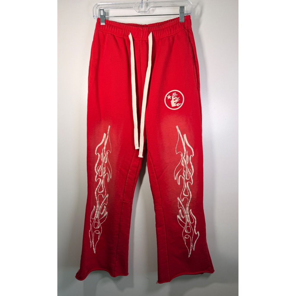 Hellstar Flare Sweatpants Mens Red Good Path To Paradise Flame Graphics Street